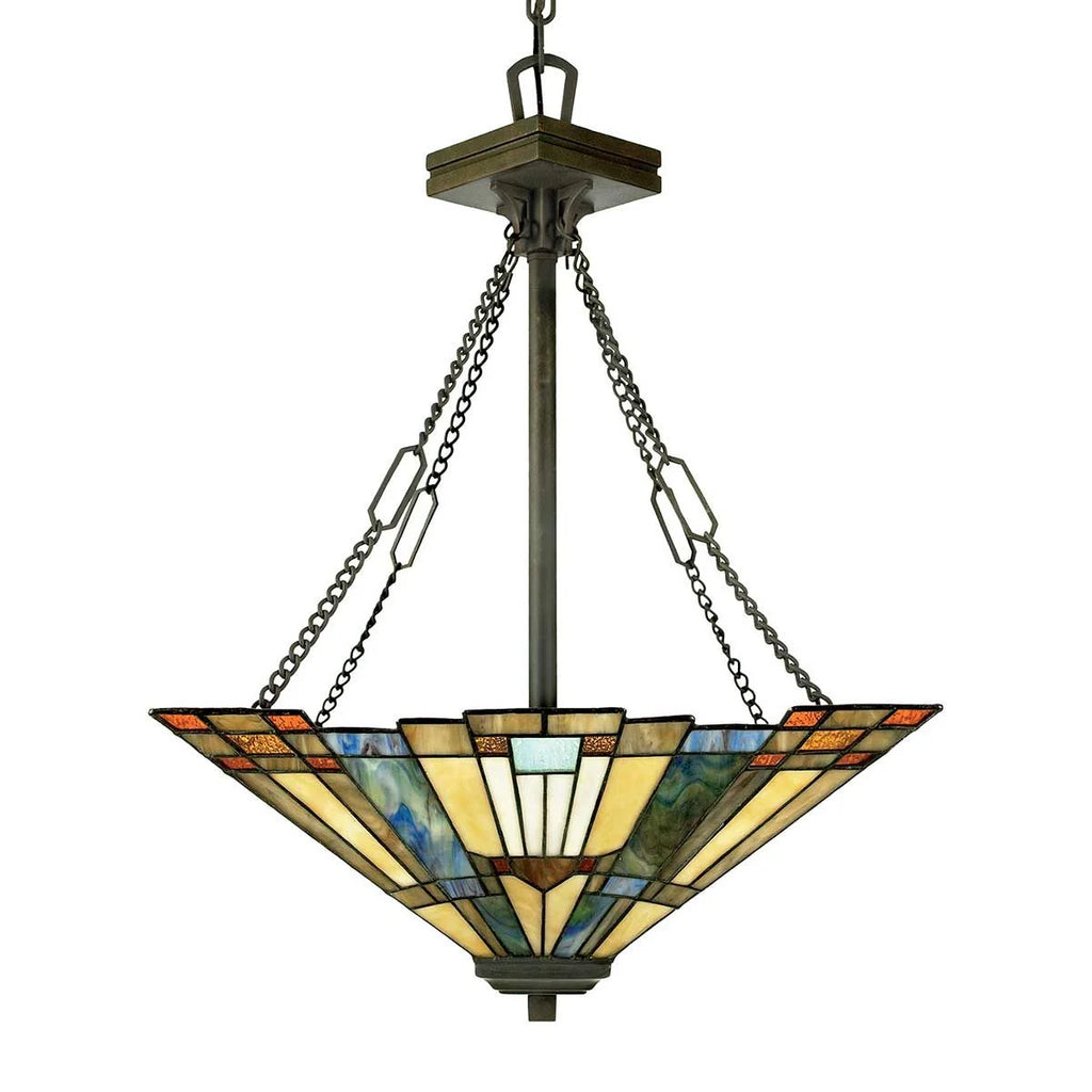 Inglenook 3 Light Tiffany Ceiling Pendant Light in Bronze Finish QZ-INGLENOOK-P-B